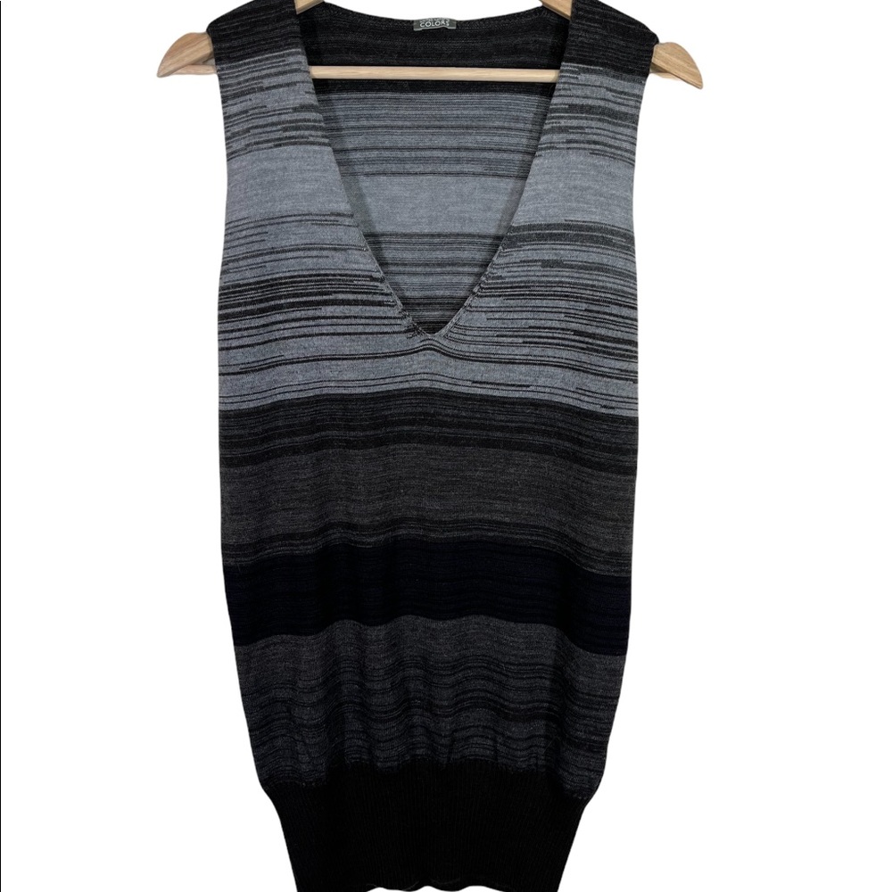 United Nations Colors Knit Vest Medium Lamb Wool Alpaca Wool Blend Grey Striped